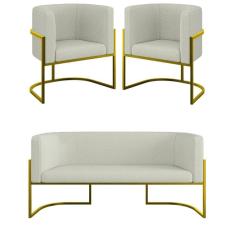 Kit Sofá 2 Lugares + 2 Poltronas Bouclê Gold Bege