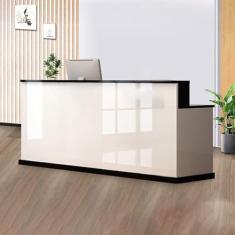 Mesa de recepção de escritório, mesa de recepção moderna, balcão de caixa com balcão, balcão de recepção com gavetas bloqueáveis, vem com armários, adequado para recepção de salão, recepção da