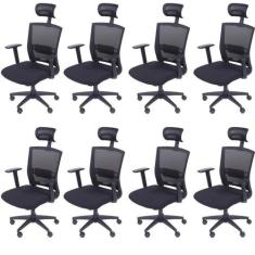 Kit 8 Cadeiras Escritorio Presidente Ergonômica NR17 Tela Mesh 3317 - 