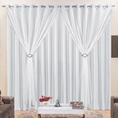 Cortina Jéssica 3 Metros Branca Tecido Microfibra com Voal Clássica Cromada