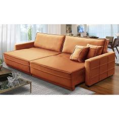 Sofá Sem Caixa Retrátil Reclinável 2,30m Karen Veludo Terracota Adonai Estofados