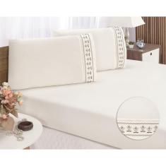 Jogo lençol Queen casal bordado 3peça palha chocolate tulipa