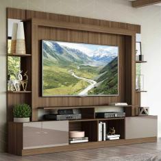 Rack c/ Painel TV 65&quot; Prateleiras c/ Espelho Oslo Multimóveis Madeirado/Lacca Fumê