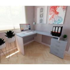 Escrivaninha Marchera 4 GV Cinza Cristal e Branca - Bramov