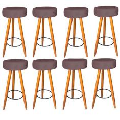 Kit 08 Banqueta Alta Flora Pés Palito em Madeira Caramelo  Bar Bistrô 