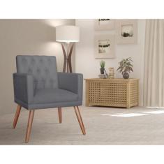 Poltrona Decorativa Nina Capitonê Cinza Vallisa Decor