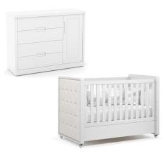 Berço Americano com Capitonê New Boucle e Cômoda Infantil Tutto New Br