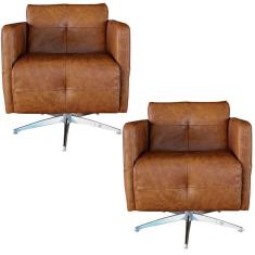Kit 2 Poltronas Giratória Astana Couro Caramelo