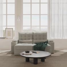 Sofá Retrátil Reclinável com Porta Copos e Usb 3 Lugares 210cm Embaúba Extra CabeCasa