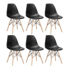 Kit 6 Cadeiras Charles Eames Eiffel Dsw Com Pés De Madeira Clara Preto