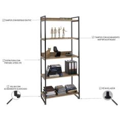 Conjunto Home Office Industrial 3 Peças 1 Escrivaninha 1 Estante E 1 Gaveteiro Kuadra Compace Carvalho