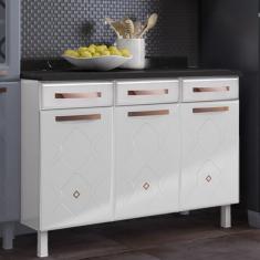 Balcão De Cozinha Em Aço Triplo Com Tampo 3 Portas 3 Gavetas Mirage New Telasul Branco