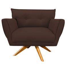 Poltrona Giratória Anitta Suede Base Madeira Marrom