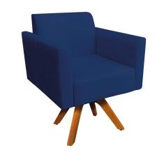Poltrona Marisa Suede Base Madeira Azul Marinho
