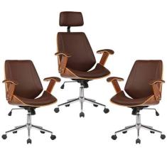 Kit 03 Cadeiras de Escritório Presidente e Diretor Giratória com Regul