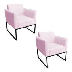 Kit 02 Poltronas Marisa Suede Base Industrial Metálica