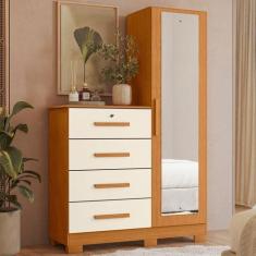 Cômoda Sapateira com Espelho 4 Gavetas 1 Porta Cancun Espresso Móveis 