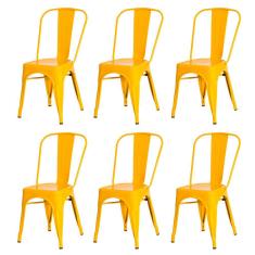 Kit 6 Cadeiras Tolix Iron Design Amarela Aço Industrial Sala Cozinha Jantar Bar