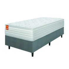 Cama Box Colchão Solteiro Molas Ensacadas Real 88x188x65cm Branco / Cinza Inducol - Suporta até 130kg por Pessoa