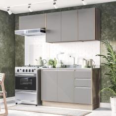 Cozinha Completa 3 Módulos 6 Portas 3 Gavetas Sem Tampo Campanele Amêndoa/Cinza