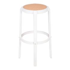 Banqueta Fitz Alta com Assento Simulando Rattan Branco