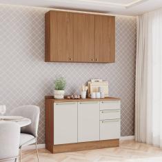 Cozinha Compacta 2 Peças com Tampo Yasmin Espresso Móveis Marrom/Areia