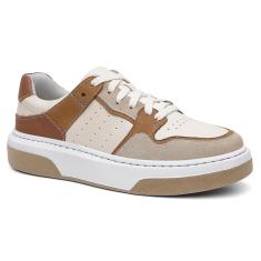 Tênis Masculino Couro Casual Fechamento Cadarço Moderno-Masculino