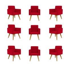 Kit 09 Cadeiras Poltronas Decorativa - Escritório - Recepção Cor:vermelho