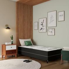 Cama Box Solteiro Conjugada Florença D28 Ortopédico Preta