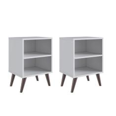 Kit 2 Mesas De Cabeceira Retrô Com Prateleira Branco