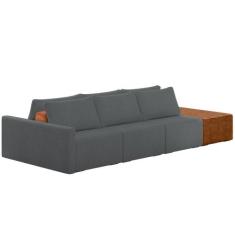 Sofá Ilha Modular Para Sala 312cm com Puff Dublin K01 Bouclê Cinza Sin