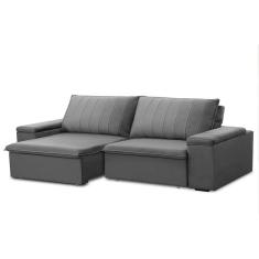 Sofá Retrátil E Reclinável 3 Lugares 225cm Kent Porta Copos No Braço Veludo Cinza G22 Gran Belo