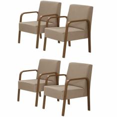 Kit 4 Poltrona 1 Lugar Jade Braço Madeira Cappuccino