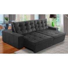 Sofá Retrátil e Reclinável 3 Lugares com Molas 2,50m Duda Suede Cinza Adonai Estofados