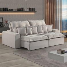 Sofá Retrátil e Reclinável 210cm com Almofadas M144 Cinza Claro