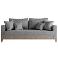 Sofa 3 Lugares Monaco 1,80 M com Almofadas Linho Cinza