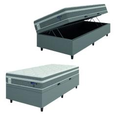 Cama Box Baú Colchão Solteiro Molas Ensacadas Euro In Up 88x188x67cm Cinza / Branco Probel - Suporta até 110kg por Pessoa