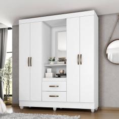 Guarda Roupa Solteiro 4 Portas Com Espelho Branco