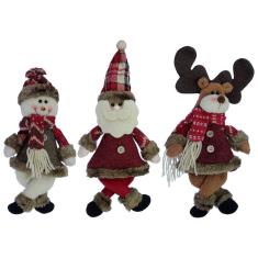 Trio Enfeites De Natal Pendente Boneco De Neve Papai Noel Rena Natal Em Tecido 30Cm