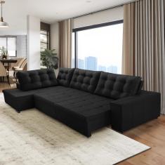 Sofá de Canto Retrátil e Reclinável com Molas 3,40x2,00 Esq Jacke Suede Preto Adonai Estofados