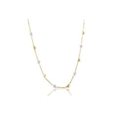 Colar Folheado Em Ouro 18k Com Pérolas De Coração