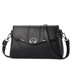 Bolsas transversais de aba média para mulheres bolsa de couro acolchoada feminina casual bolsa de axila bolsas de ombro simples, Preto