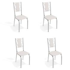Conjunto com 4 Cadeiras de Cozinha Lisboa Cromado e Branco