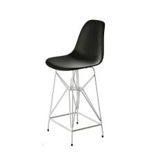 Banqueta Bistrô Alta Eames Eiffel Preta Base Ferro Branco