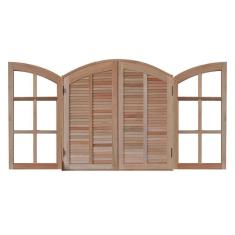 Janela de Madeira Abrir 120x120cm 4 Folhas em Arco Rodam Marroml