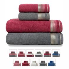 Jogo De Toalhas Gigante 4 Peças 380g/m2 100% Algodão Sublime - Terracota + Gris