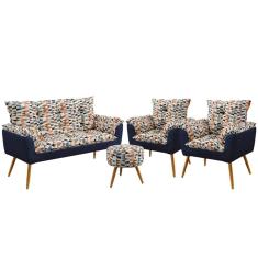 Namoradeira e 2 Poltronas Beta com Puff Solar F-014 Sued Estampado Bege com Sued Aradecor