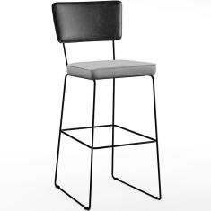 Banqueta Alta Cozinha Allana L02 Preto Linho Cinza