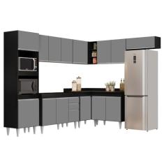 Armário de Cozinha Modulada de Canto 8 Peças CP01 Balcão Preto/Cinza - Lumil