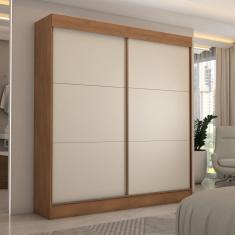 Guarda-Roupa Casal Portugal 2 Portas de Correr 3 Gavetas Cinamomo/Off White - Panorama Móveis